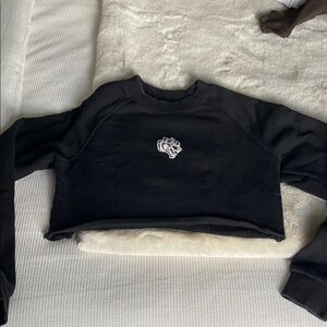 Darcsport Black Cropped Crewneck Sweatshirt with Wolf on back, XS